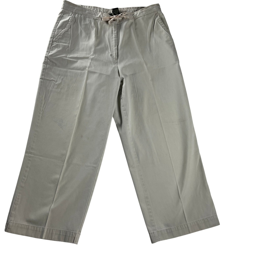 L.L.Bean Drawstring Crop Pants Khaki Cotton Relaxed Casual Womens 16